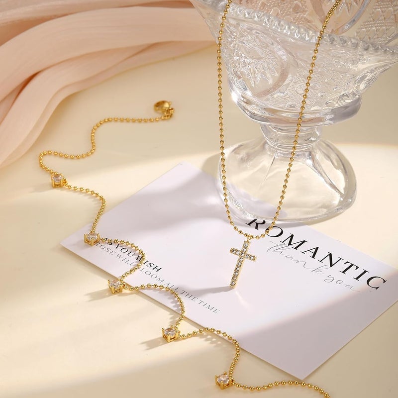 Rotnso Cross Necklace for Women 14K Gold Silver Plated Dainty Small Cross Pendant Choker Simple Trendy Cute Cross Charm Chain Necklace Easter Basket Stuffers Baptism Religious Faith Jewelry Gift - Image 5